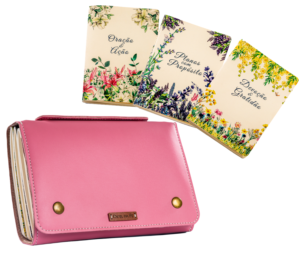 Kit Capa Rosa e Cadernos Flores da Bíblia